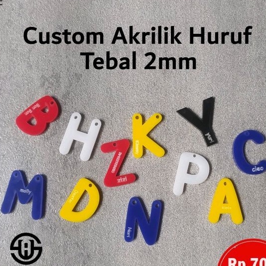 Custom Gantungan Kunci Akrilik Huruf 2mm Ganci Latter Acrylic Warna Tulisan Font Abjad Laser Cutting 2 mm