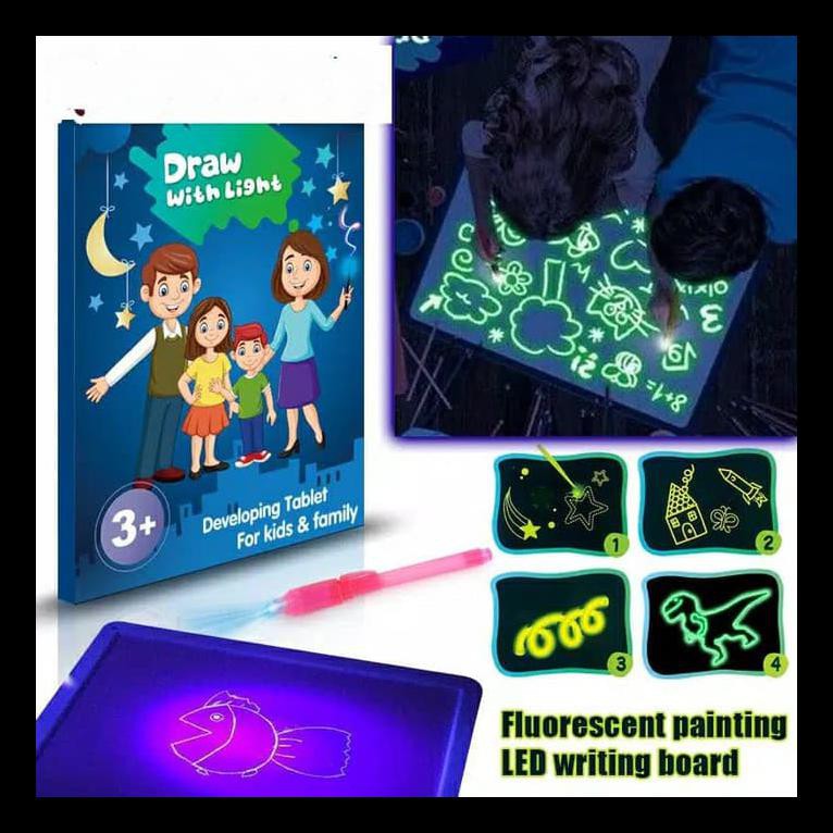 

STOK BARU LIGHT DRAW BUKU GAMBAR AJAIB DRAWING MAGIC BOARD GLOW IN THE DARK PAKET ALAT TULIS MURAH