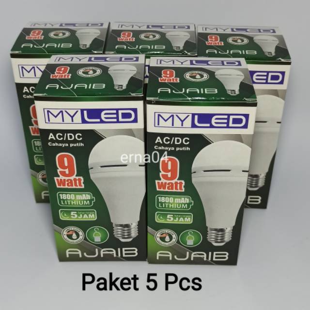 MYLED Lampu LED Emergency AC/DC 9 Watt (Paket 5 Pcs)