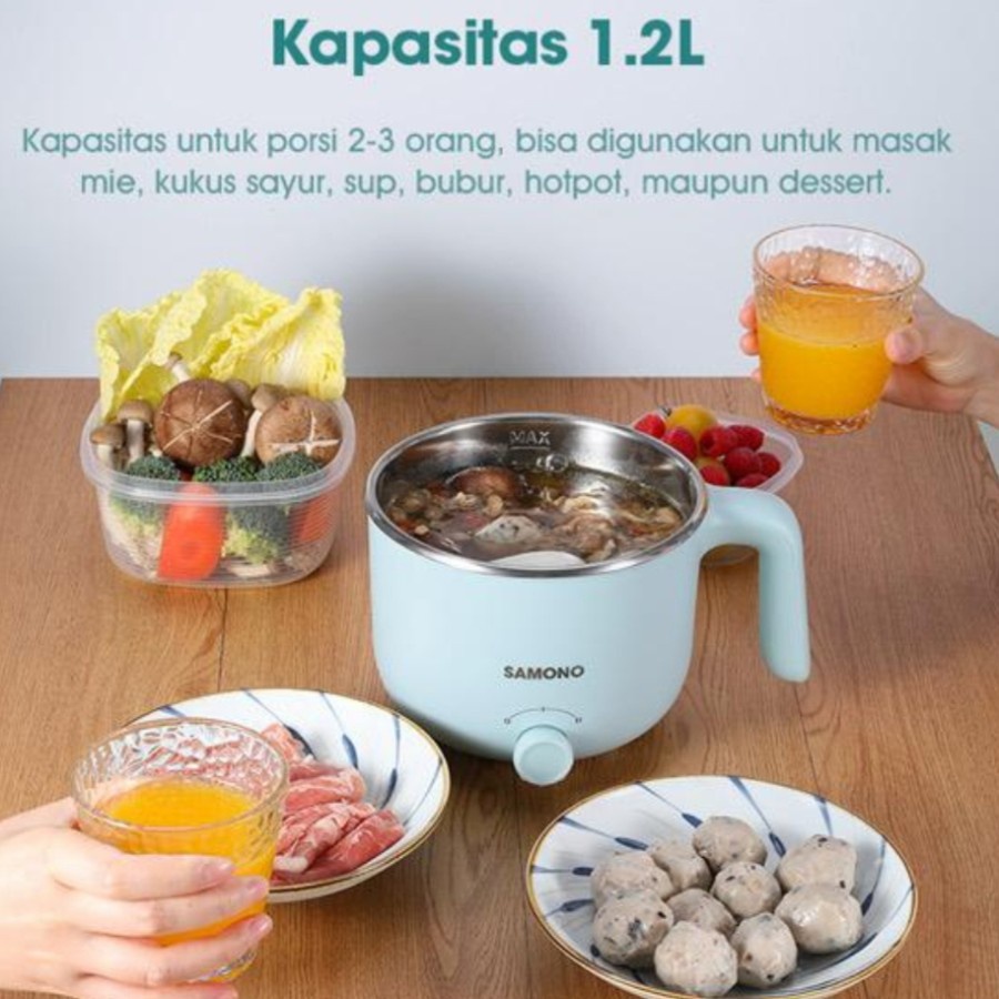 Samono SW-DG01 Panci Listrik Kukusan Elektrik Cooker Multifungsi 2 Tingkat Stainless Steel 1,2L GRS