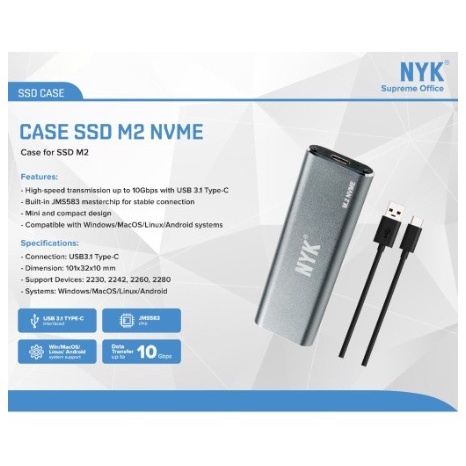 Enclosure SSD M.2 NVMe NYK Usb 3.1 Type C Original