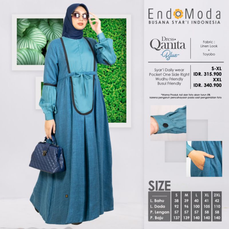Gamis Premiym Dress Qanita by Endomoda|Dress Mewah|Dress Syari Jumbo|Dress Casual Branded|Dress Line
