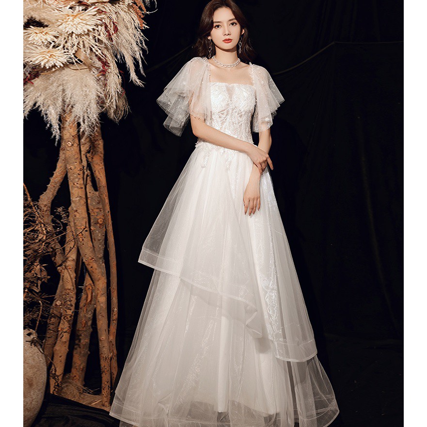 Gaun Pesta 2103017 Putih Lengan Pendek Party Dress Gown