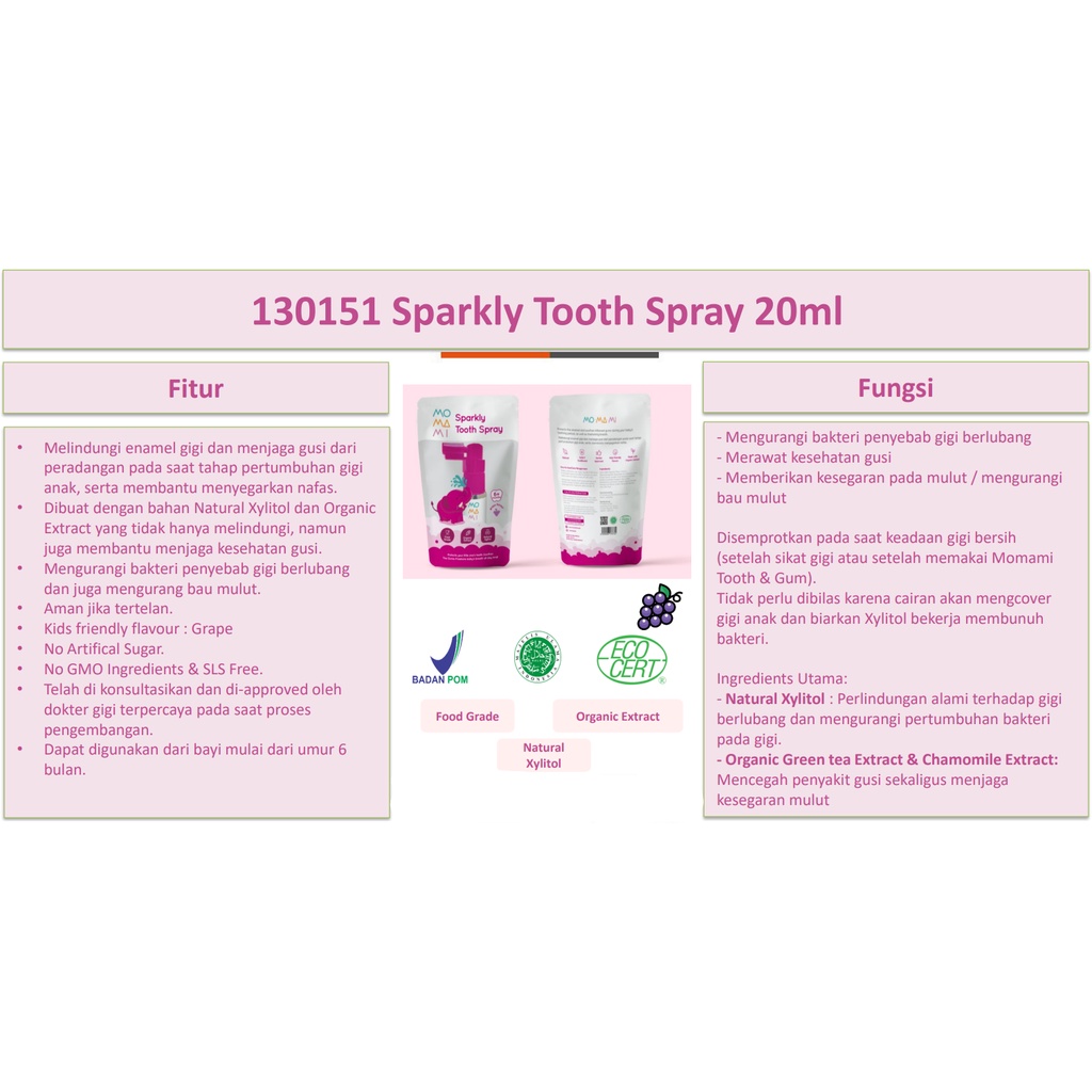 Momami Sparkly Tooth Spray 20ml | Semprotan Perawatan Gigi Anak