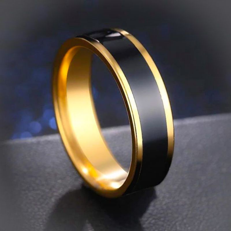 Cincin TITANIUM hitam grade A/cincin couple/cincin wanita-pria/cincin terlaris/promo cincin couple-Gold mix black