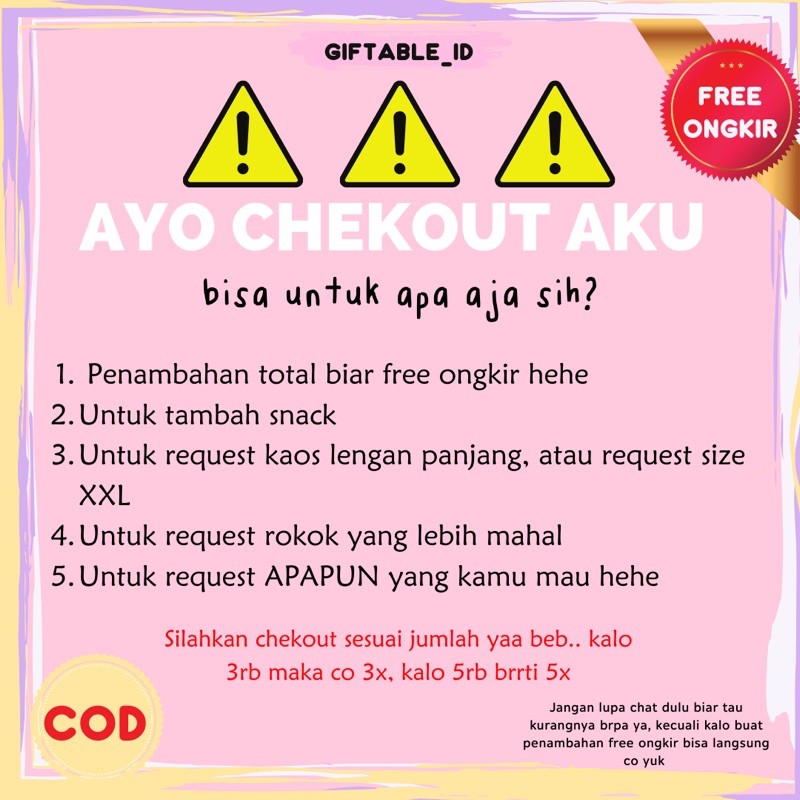 

REQUEST HAMPERS / PENAMBAHAN FREE ONGKIR