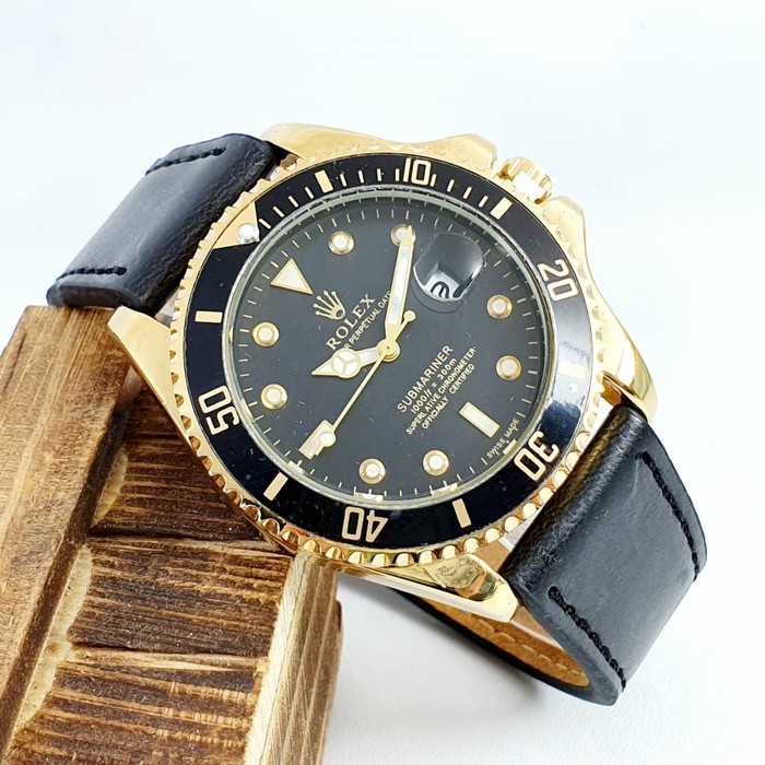 JAM TANGAN PRIA ROLEX SUBMARINER KULIT TANGGAL AKTIF. BLACK