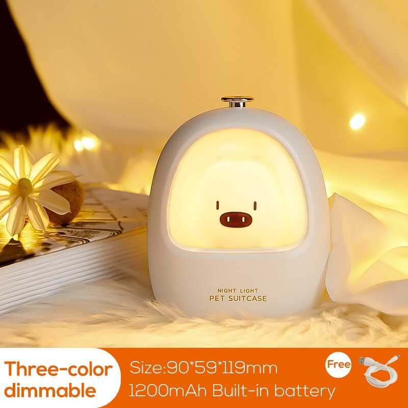 Lampu Penerangan Tidur Desain Lucu Anak LED RGB Light Model Piggy 1200mAh LOENDE - 7RLL90WH