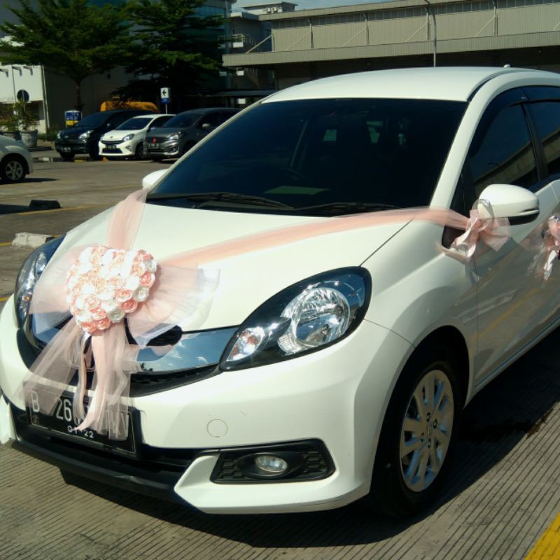 BUNGA MOBIL PENGANTIN MEWAH/hiasan bunga mobil/love-peach putih