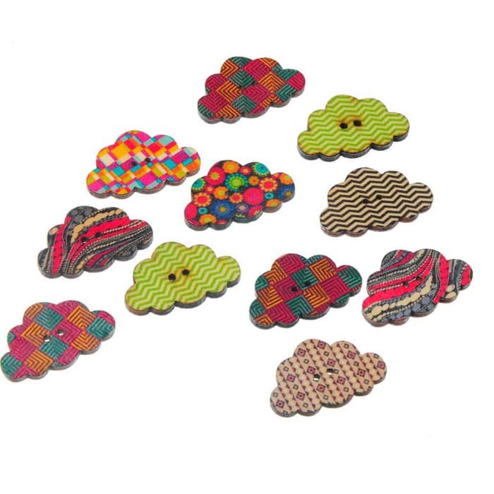 Kancing Kayu Dua Lubang - Cloud Style (10 pcs)