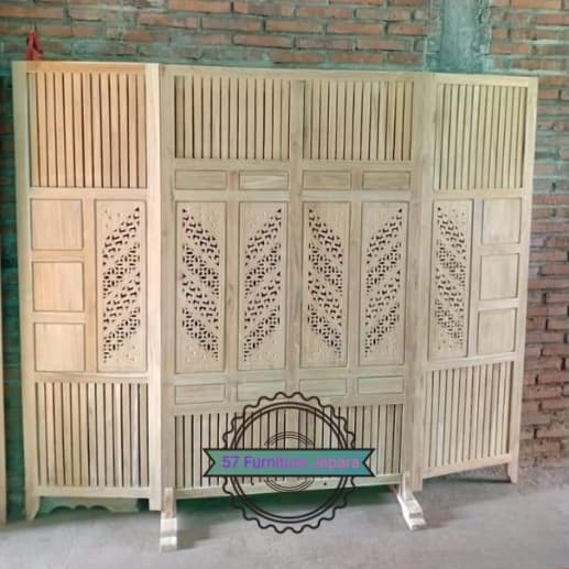 Penyekat pemisah ruangan jati/ partisi lipat 4 ukir jati mentahan