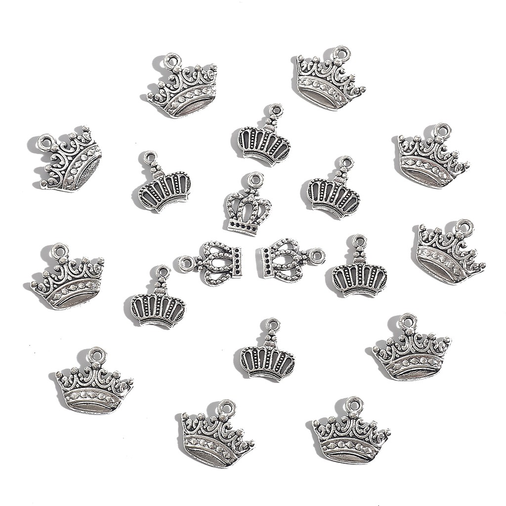 20 Pcs Liontin Mahkota Warna Silver Bahan Alloy Ukuran 15x18 / 14x12 / 14x10mm Untuk Membuat Perhiasan