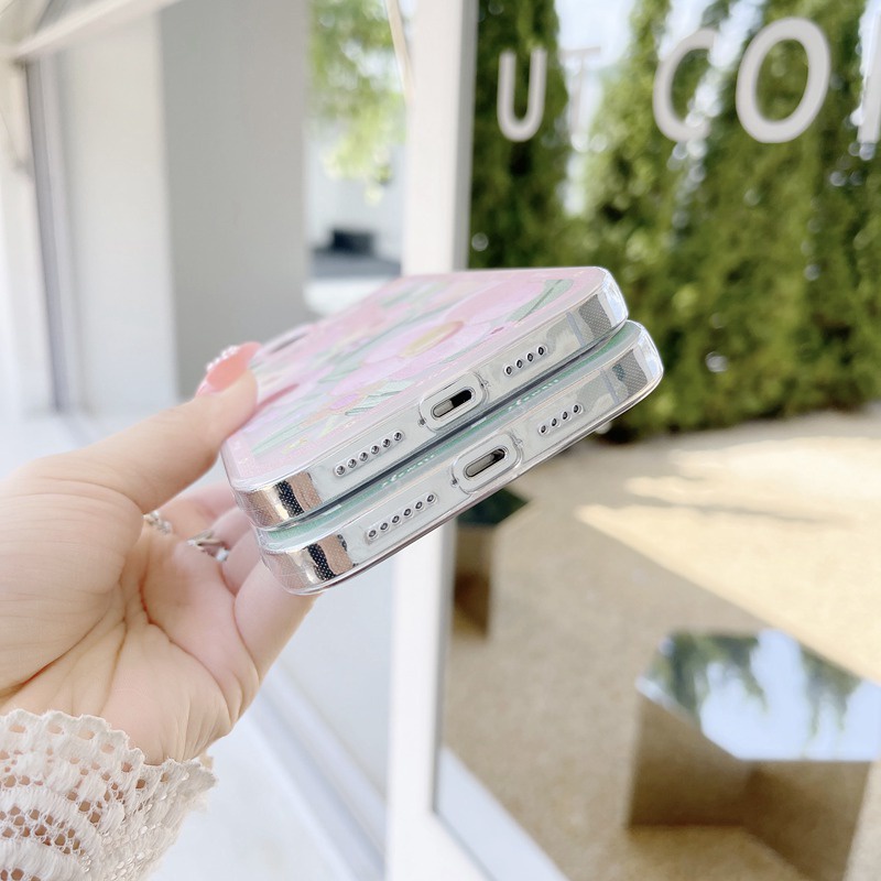 Pink &amp; Blue Beautiful Flowers Soft Case HP iP iPhone 11 12 13 Pro Max Mini 6 6S 7 8 + Plus SE 2020 X XR XS Max Fashion Clear Casing Apple