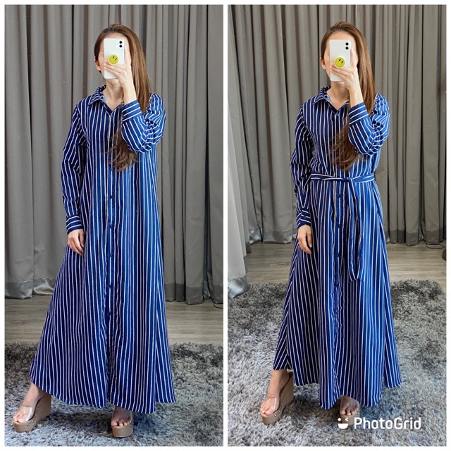 Maxy salur big size strip navy / gamis salur navy ( K1114 )