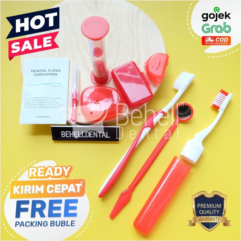 ORI PAKET DENTAL KIT ISI 7 / SET SIKAT BEHEL / ORTHO SET PEMBERSIH GIGI BEHEL / TIDAK . MERAH