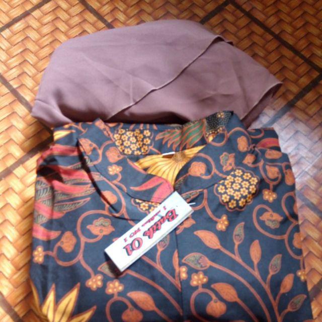 Gamis Batik Syari Madiya Katun Unggul Jaya Dress Kombinasi Mic