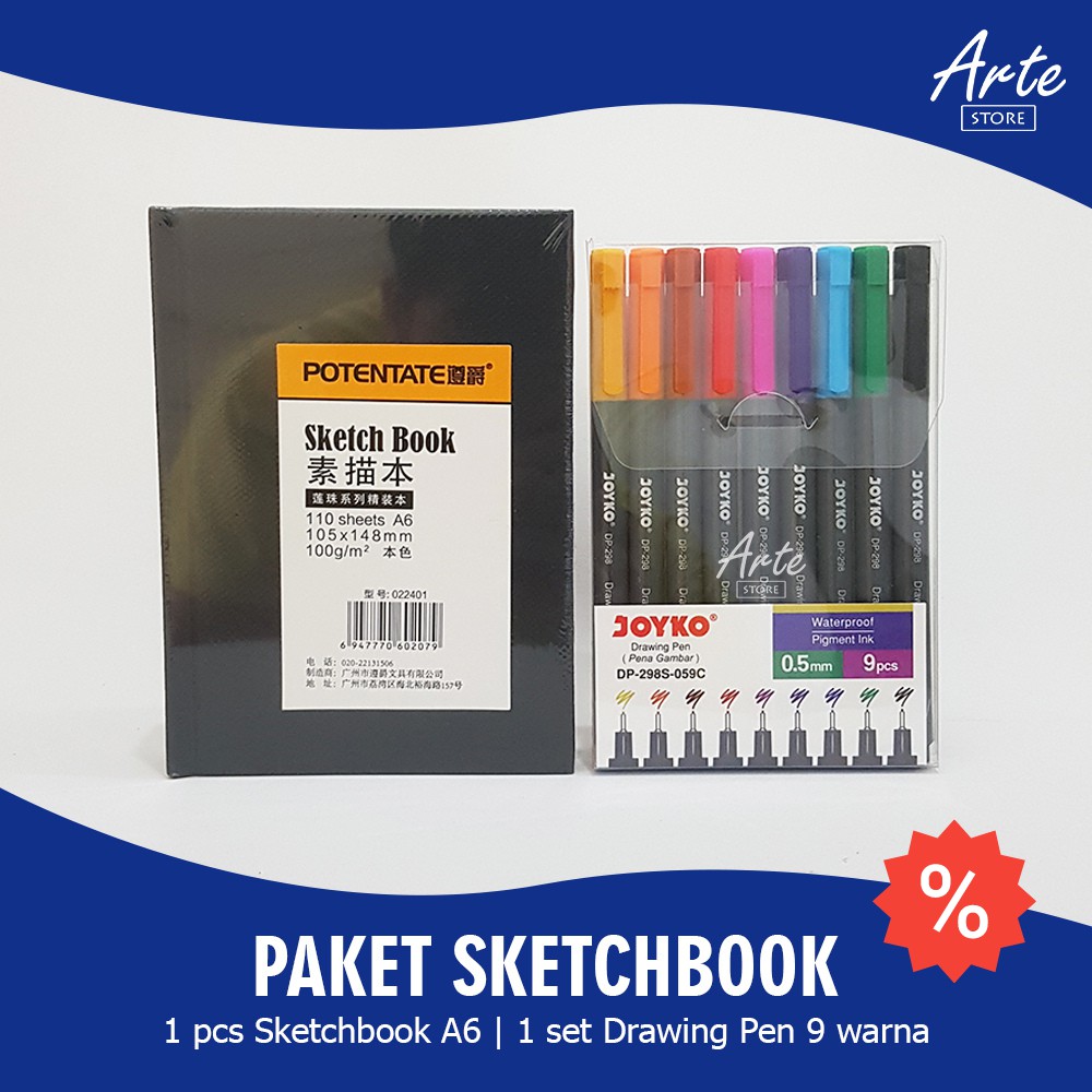 PAKET SKETCH BOOK (Potentate A6 dan Drawing Pen Set)