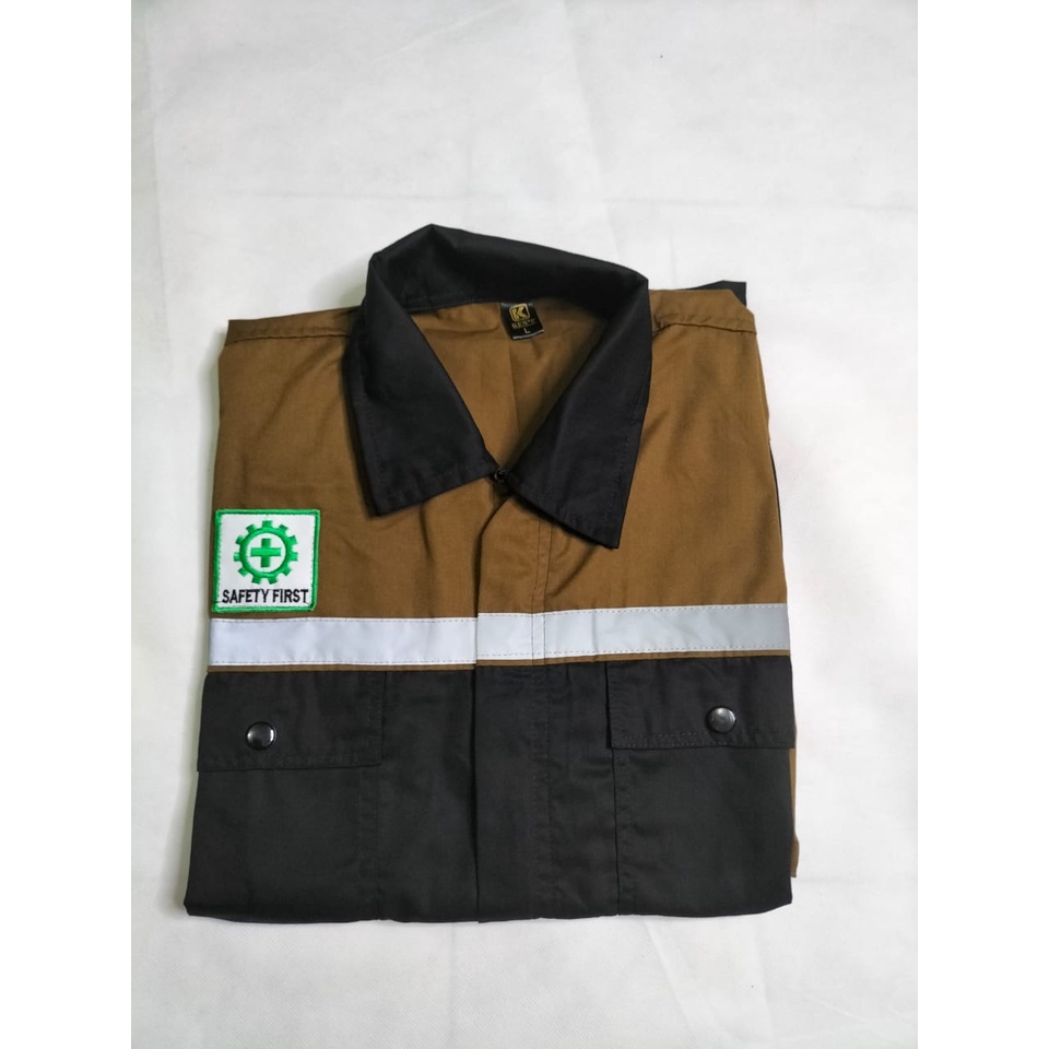 Baju Safety Wearpack Lengan Panjang | Baju Proyek Atasan Coklat Tua Hitam