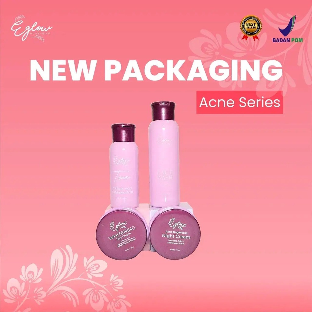 Eglow Platinum Bpom Ecer Skincare Perawatan Kecantikan Wajah Wanita Terbaru Murah A19-PAKET ACNE NEW