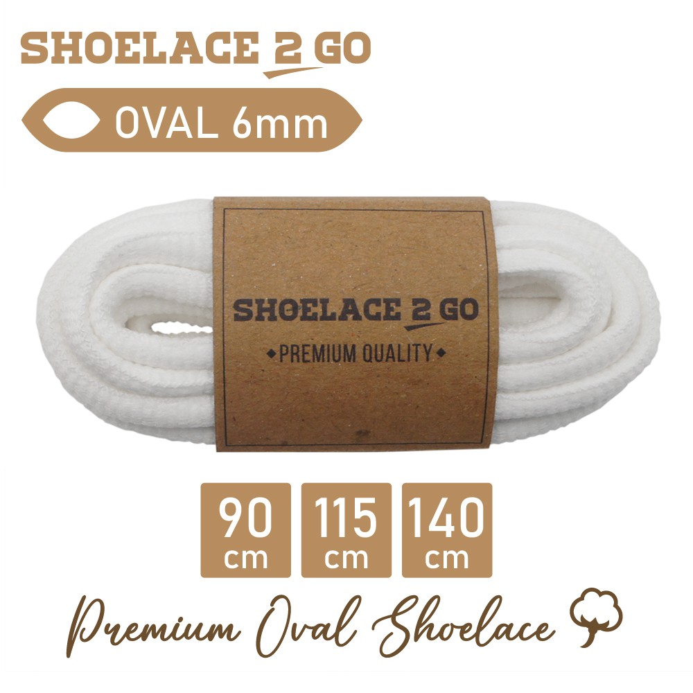 SHOELACE 2 GO PREMIUM TALI SEPATU LONJONG OVAL - SO6 - A1 - WHITE - 6MM - 90CM 115CM 140CM 160CM 180CM 200CM