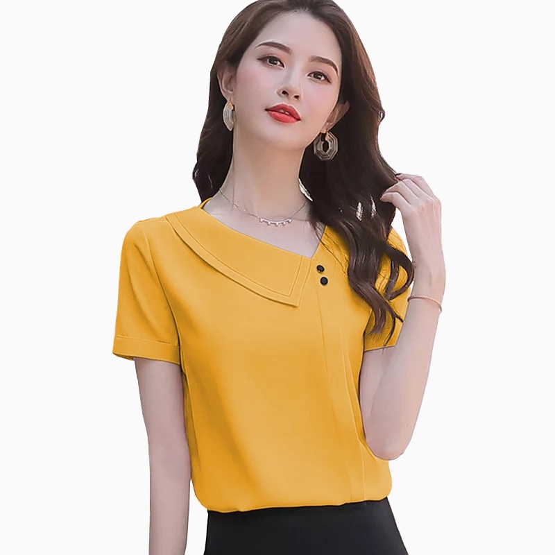 Blus lengan pendek wanita Gaya Korea variasi kancing - XSHOP Zanitha