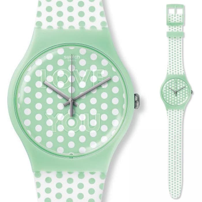 Swatch Analog Jam Tangan Karet Unisex SUOG108 MINT LOVE Original