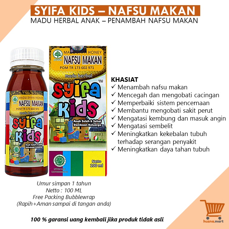 Madu Anak Syifa Kids Penambah Nafsu Makan Original SyifaKids Herbal Kemasan Botol 100ml