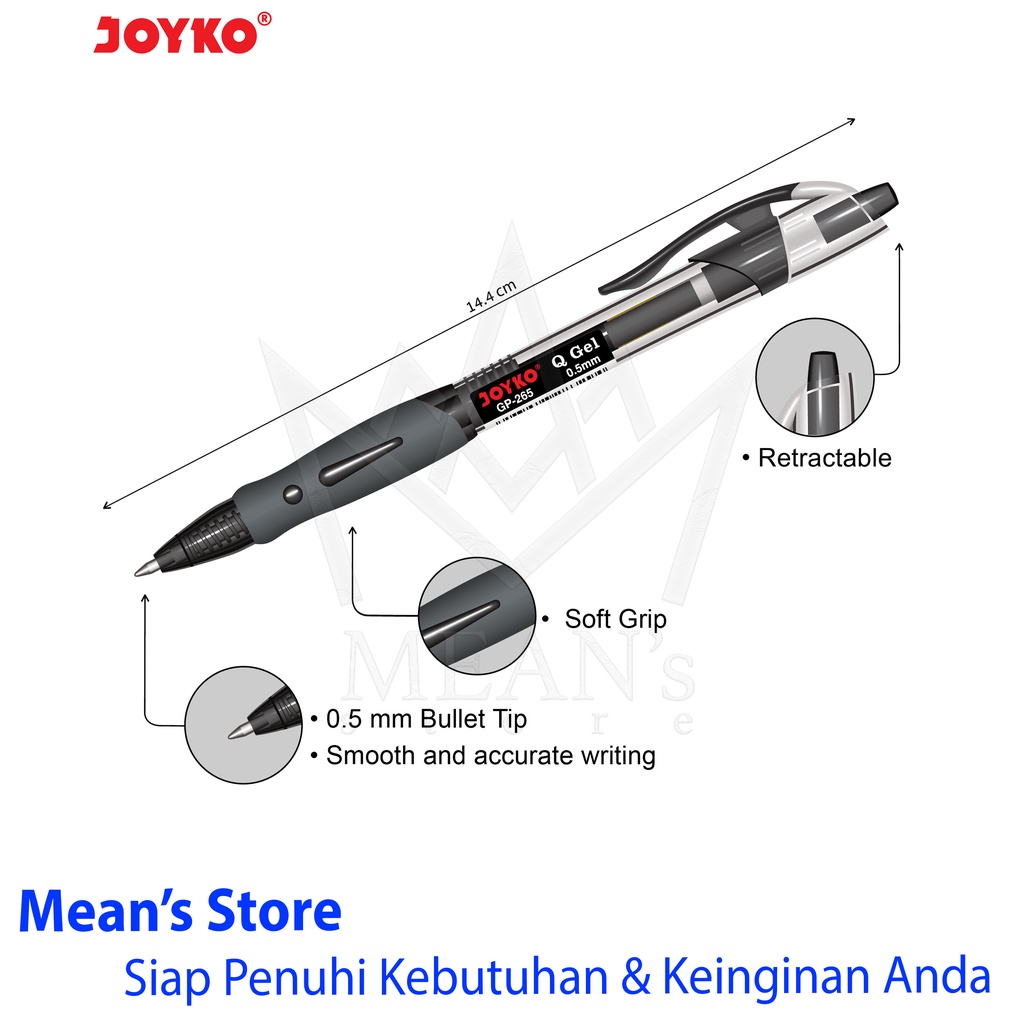 

Pen Joyko Q Gel GP-265 0.5mm / Pulpen Gel Joyko Cetek- Hitam, Biru