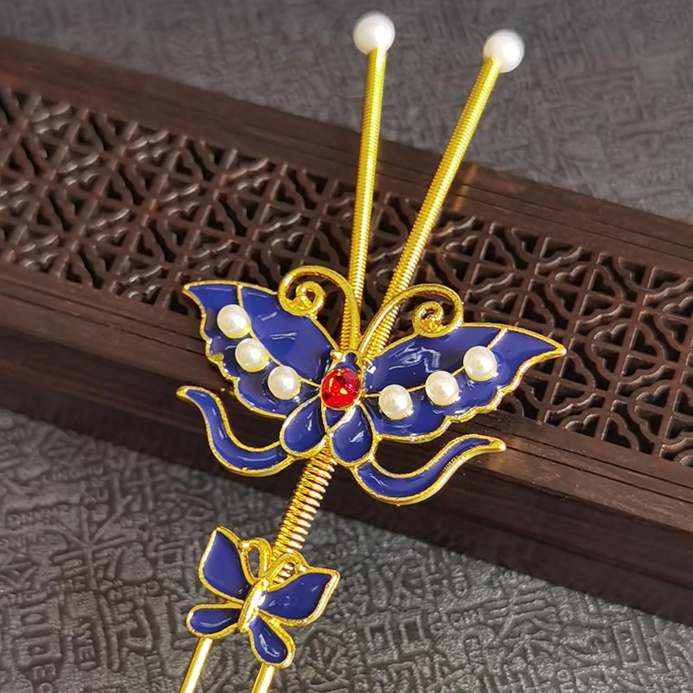 NEEDWAY Butterfly Hair Stick Hanfu Vintage Butterfly Logam Cina Untuk Wanita Pin Rambut Tetes Minyak