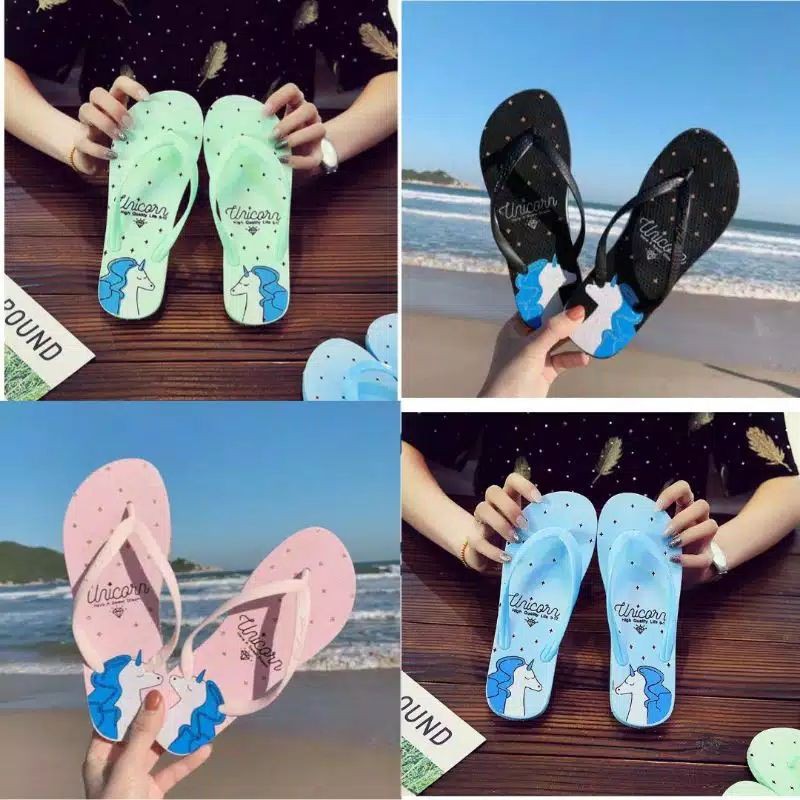 SANDAL WANITA JEPIT MOTIF KUDA UNICORN