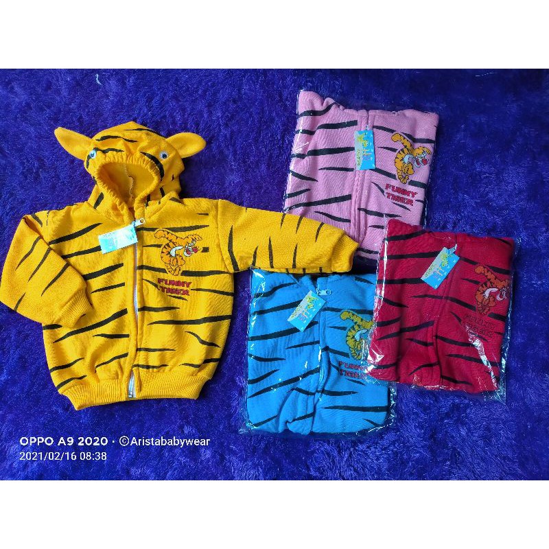 HBcollection - jaket bayi topi kerut motif baby tiger