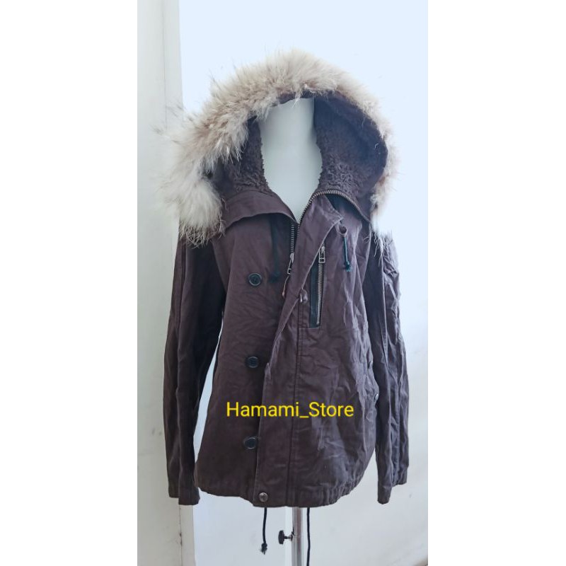 SALE Jaket Parka Hoodie Bulu Coklat tua by International Gallery LIKE NEW