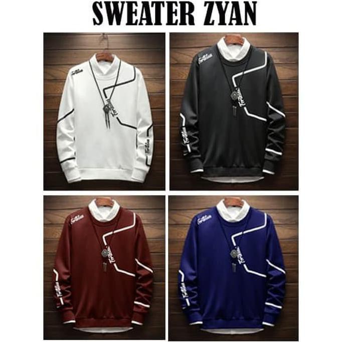 JAKET COWOK SWEATER ZYAAN PRIA LENGAN PANJANG SWEATER HOODIE COWOK SABLON JAKET - Putih