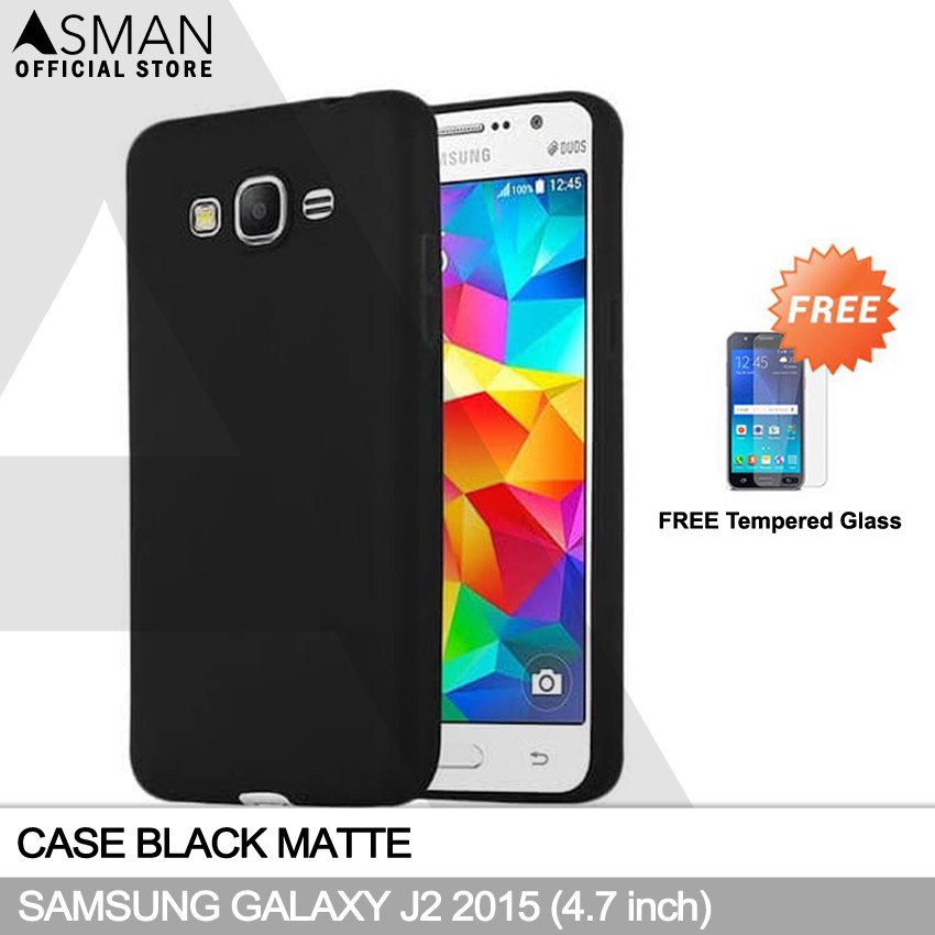 Ultraslim Samsung Galaxy J2 (2015) / J200 (4.7&quot;) | Soft Case Black Matte + FREE Tempered Glass