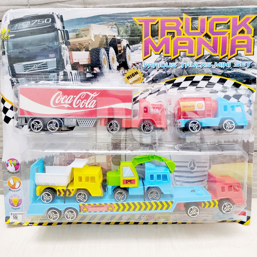 Truck Mania Set Mainan Truk Container Tangki Trailer Konstruksi Molen Excavator Crane