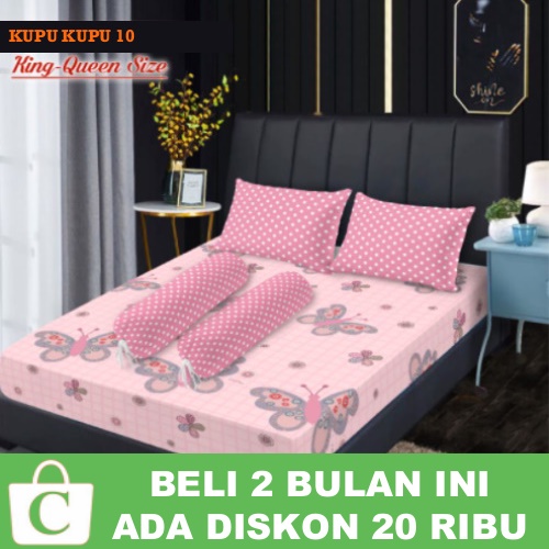 Sprey Seprai Sprei Sepray Motif Kupu Kupu Polkadot 180x200 160x200 PINK PUTIH MERAH KUPU KUPU 10