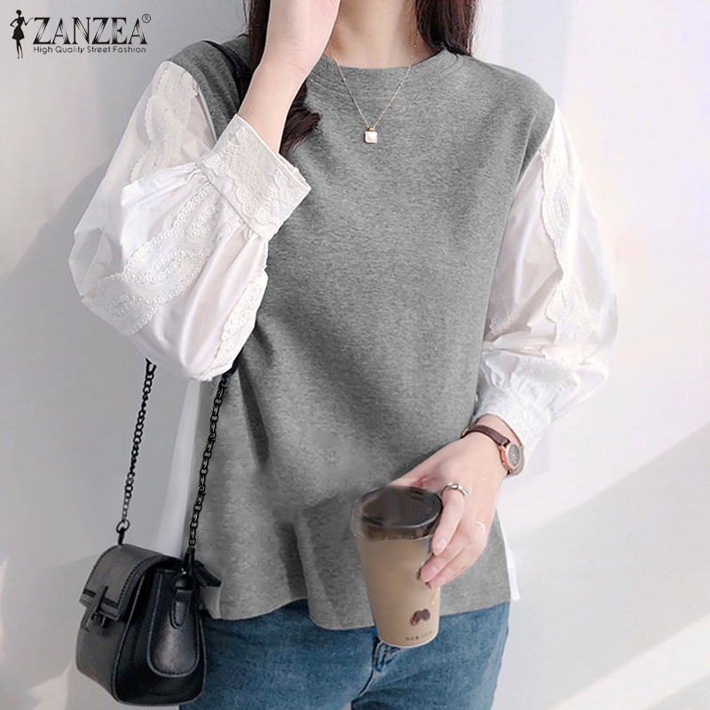 ZANZEA Women Casual Blouse Solid Crew Neck 3/4 Sleeve Holiday Spring Work Shirt