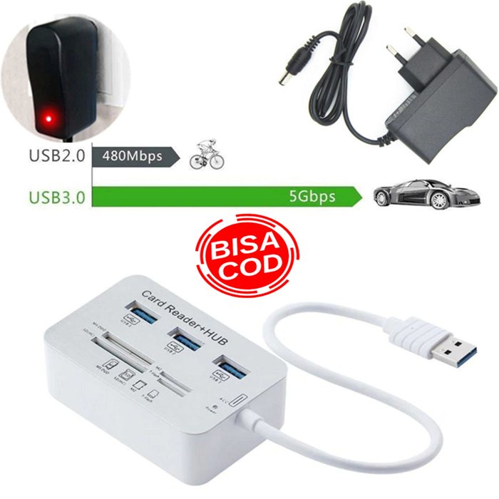 USB HUB Adapter Splitter 3Port High Speed Dengan Card Reader SD / TF.