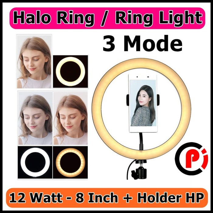 Lampu Halo Ring Light LED 12 Watt 3 Mode Ukuran 8 Inch Plus Holder HP