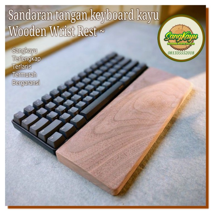 Wooden wrist rest for keyboard sandaran tangan keyboard kayu natural