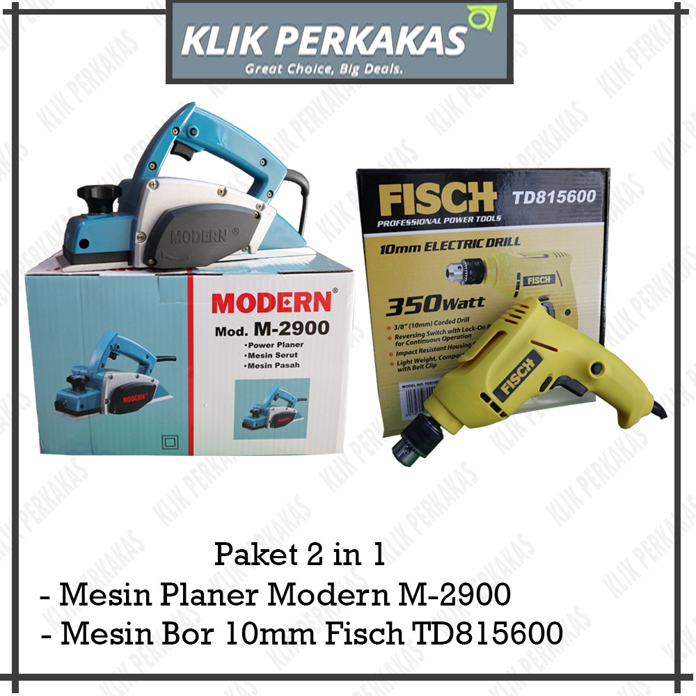 Paket Mesin Bor Fisch 10mm TD815600 + Mesin Planer Modern Paket 2 in 1