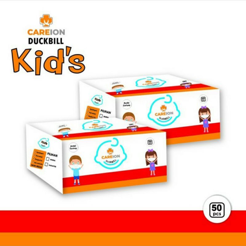 (READY STOK) Masker duckbill CAREION anak earloop 50pcs hitam putih kemenkes