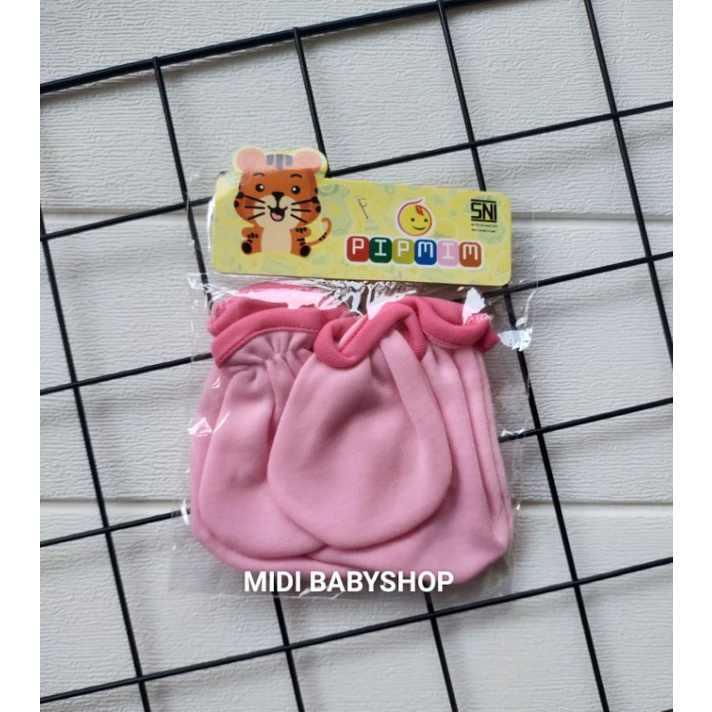 1 Set Sarung Tangan dan Kaki Bayi Polos Pink Pip Mim SNI