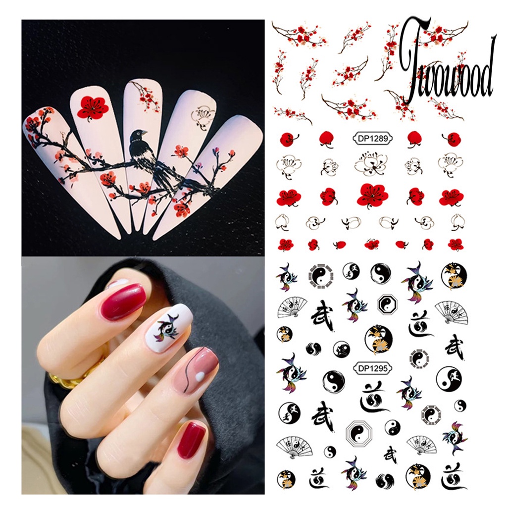 Twowood Stiker Kuku Gaya Cina Warna-Warni Untuk Nail Art DIY