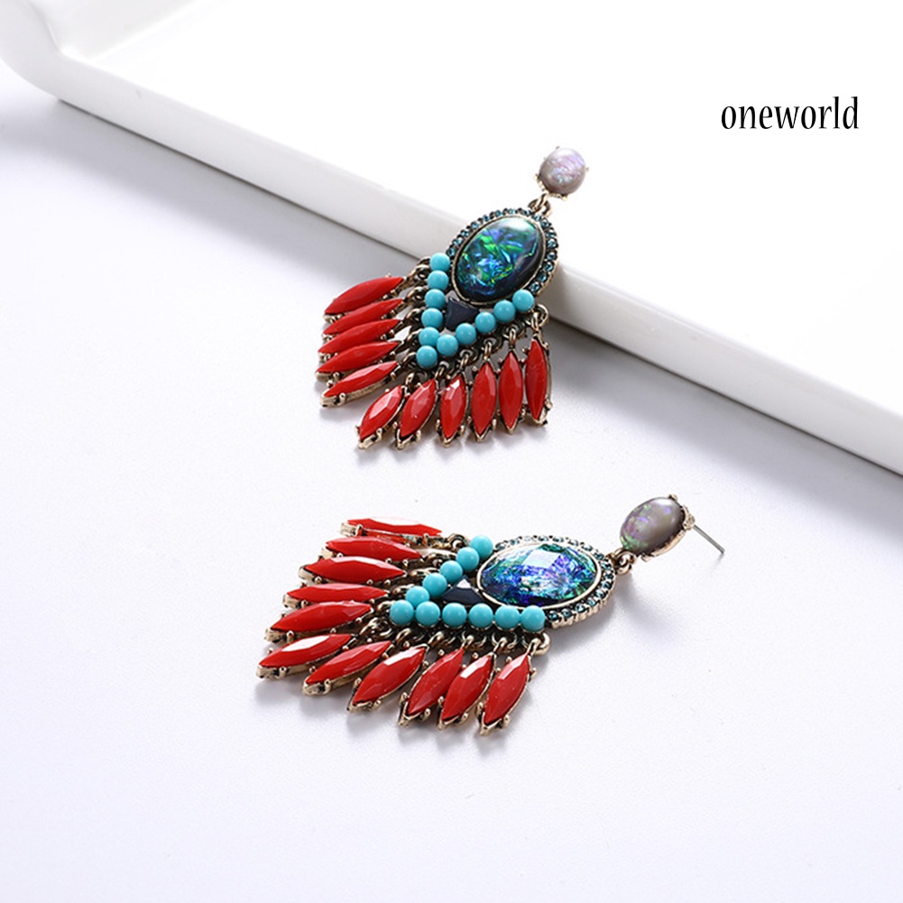 OW# Baroque Women Rhinestone Inlaid Geometric Dangle Ear Stud Earrings Party Jewelry