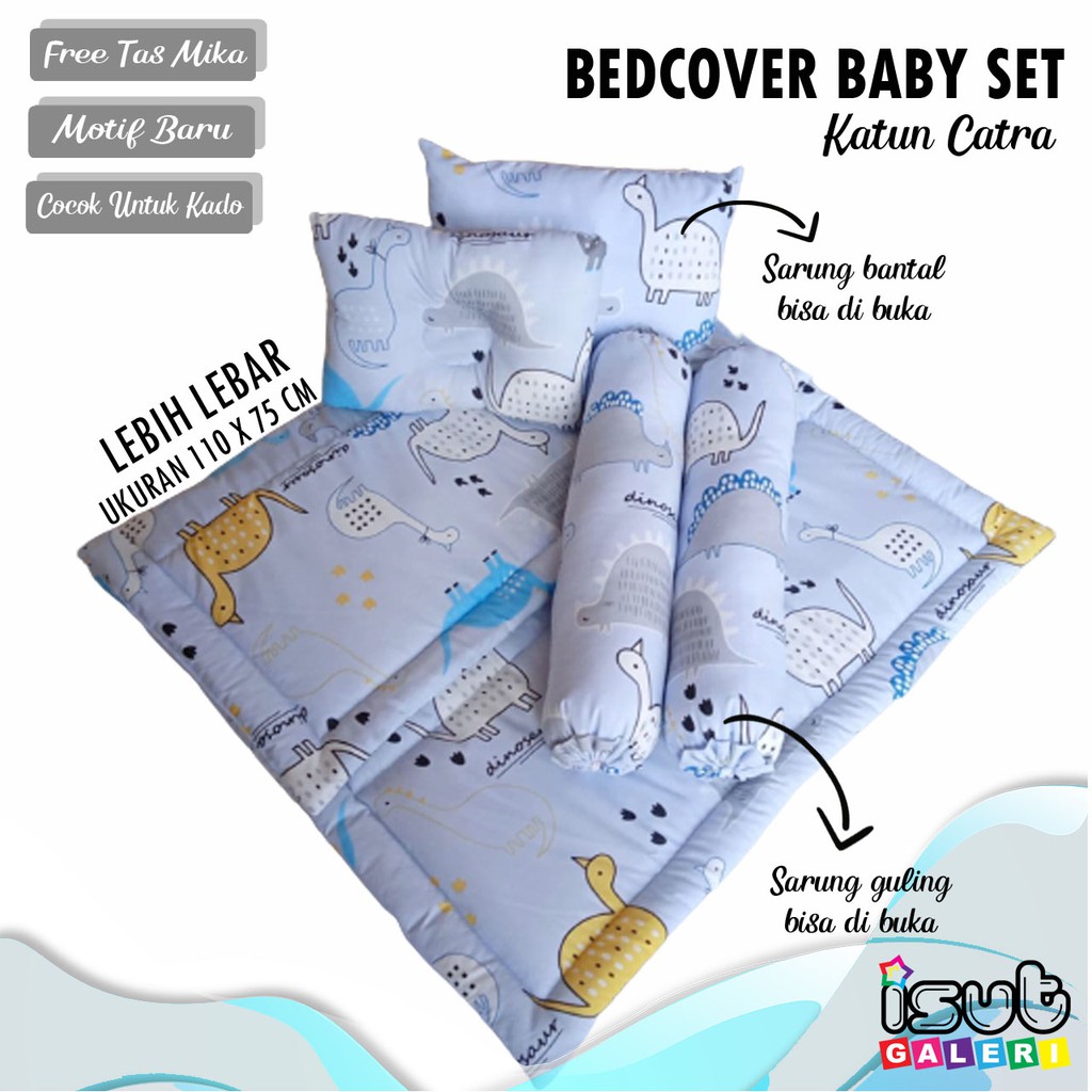 DINO BIRU BEDCOVER BABY BED SET MATRAS SARUNG BANTAL GULING BISA DILEPAS ISUTGALERI ISUT GALERI