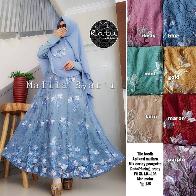 RHS ~ malila gamis pesta syari premium brokat keliling ori solo by ratu hijab