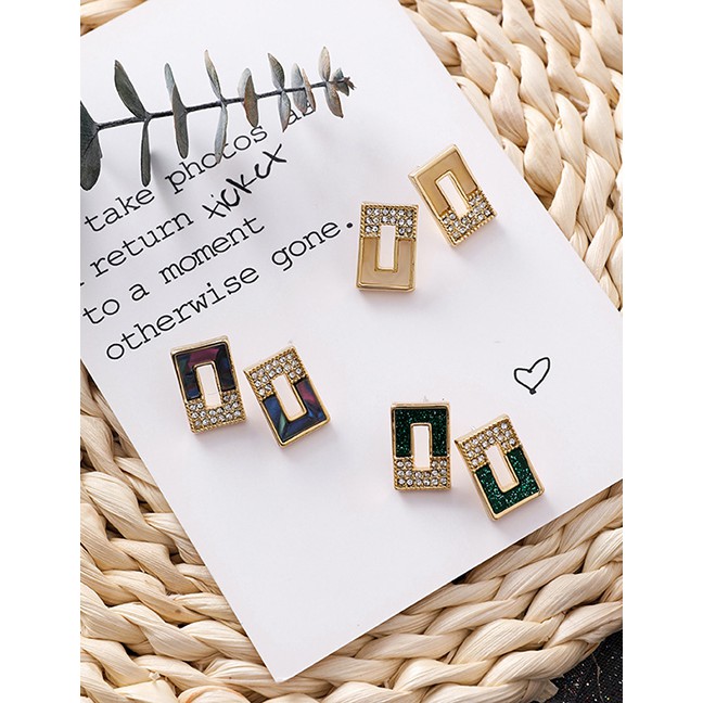 LRC Anting Tusuk Fashion S925 Silver Needle Geometric Mosaic Studded Hollow Earrings F6564X