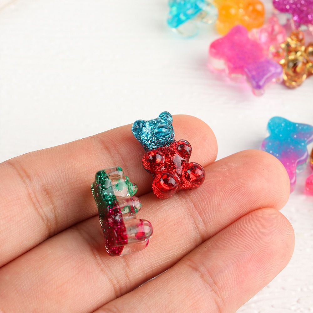 1pc Gantungan Kunci Bentuk Gummy Bear Glitter Bahan Resin Warna Permen Untuk Dekorasi Natal Charms