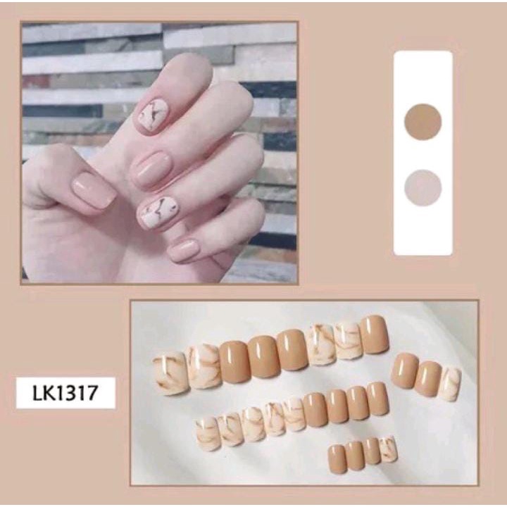 24PCS MARBLE NUDE NAILS KUKU PALSU MARMER / FAKE NAILS MARBLE KUPAL WEDING